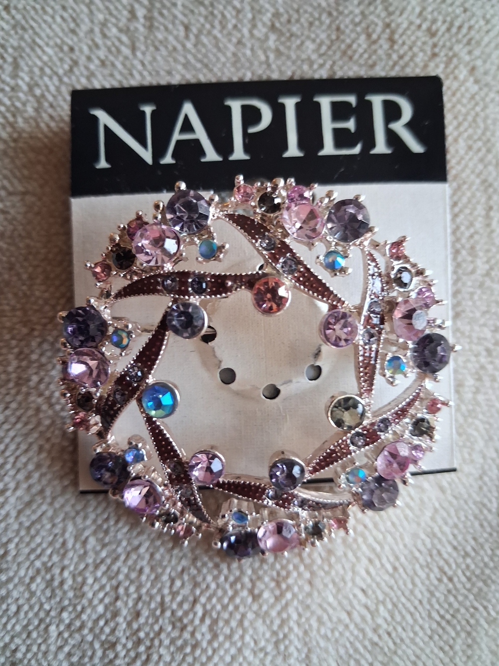 NWT Napier Pink and Purple Crystal Wreath Brooch